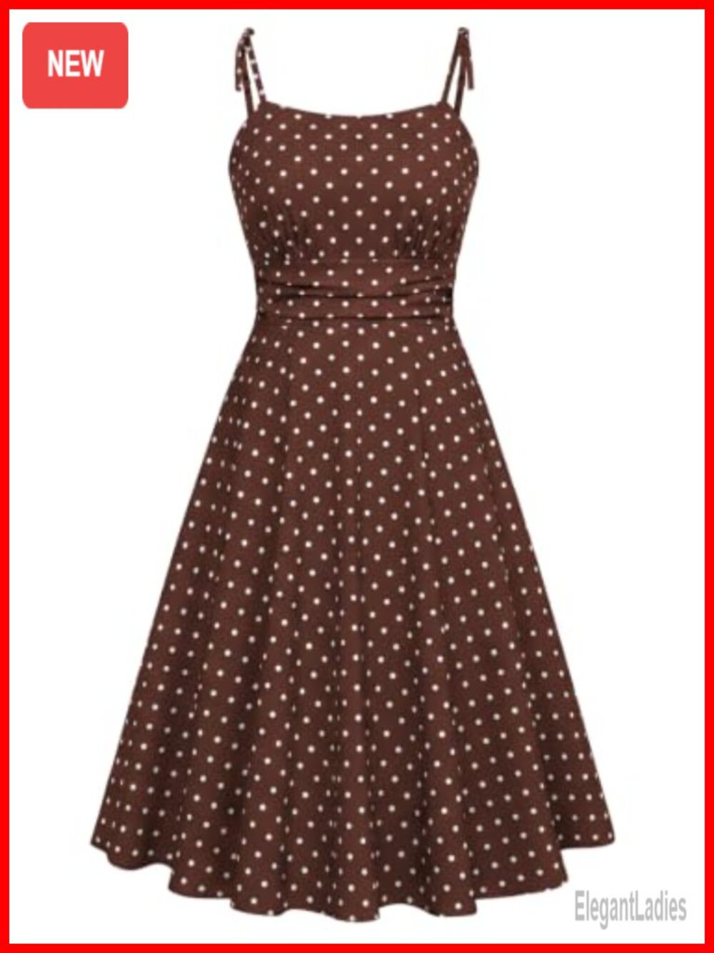 Spaghetti Strap Midi Vintage Tea Party Dress Ruched Smocked Back A-Line